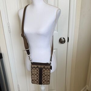 Coach Tan and Brown Signature Crossbody Pouch